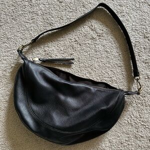 Anthropologie Black Leather Crescent Bag